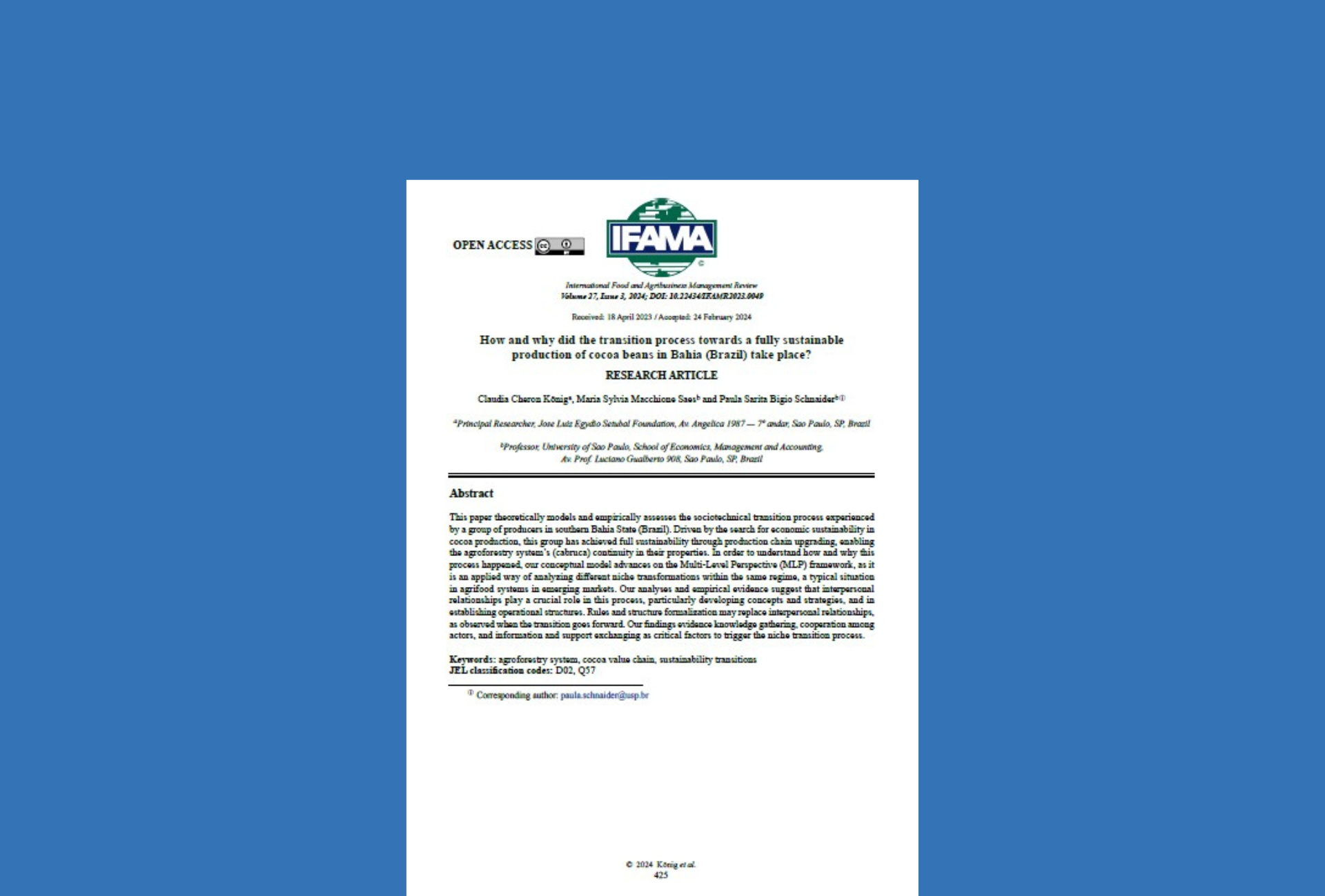 How and why did the transition process towards a fully sustainable production of cocoa beans in Bahia (Brazil) take place?