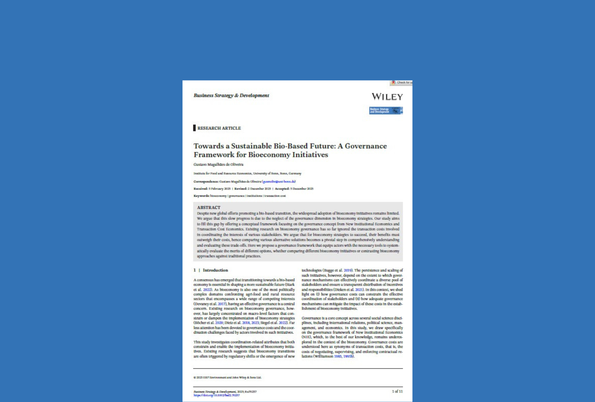 Towards a Sustainable Bio-Based Future: A Governance Framework for Bioeconomy Initiatives